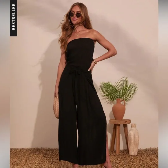 Vici Off Shoulder Strapless Wide Leg Jumpsuit Size L NWT - Picture 6 of 15